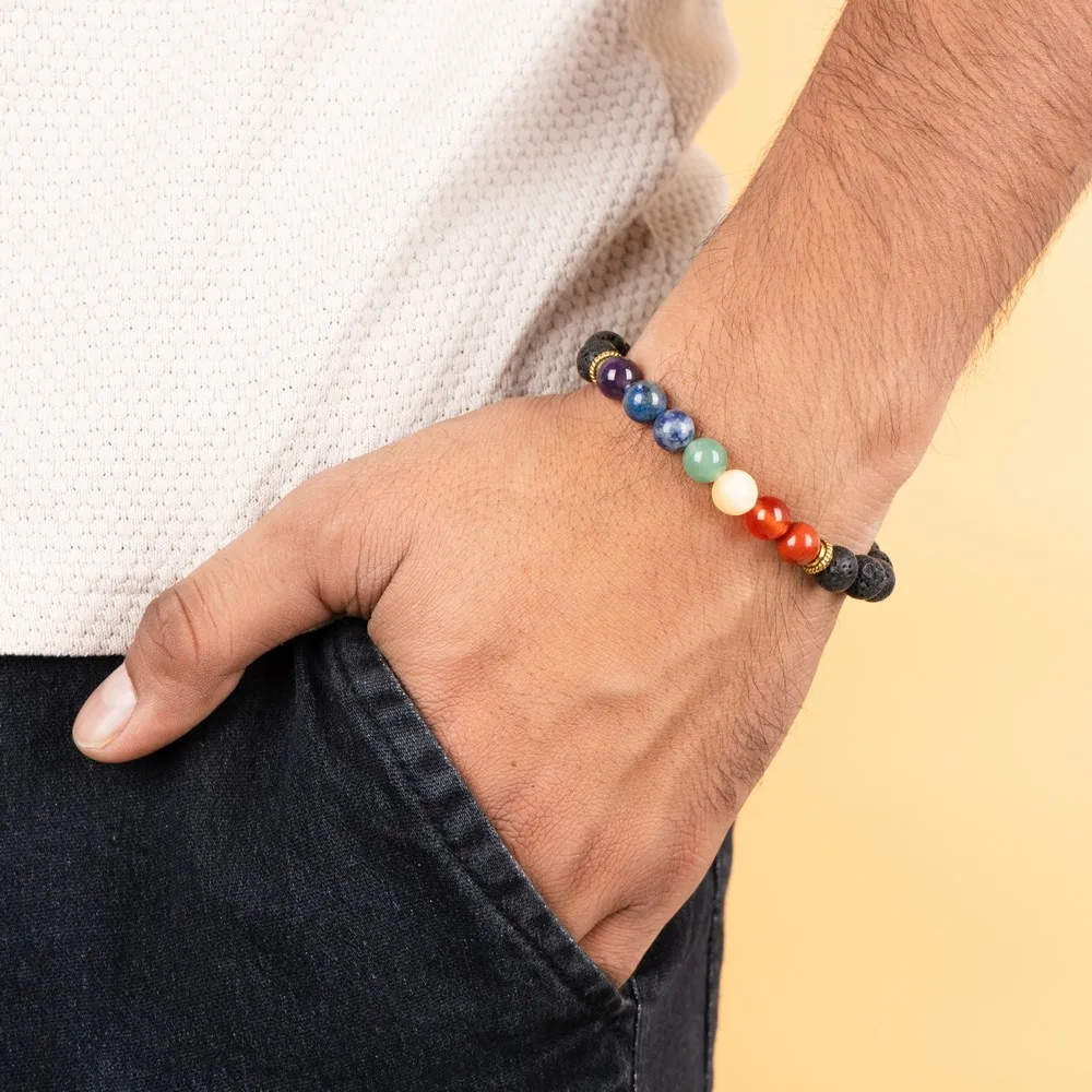 7 Chakra Lava Bracelet product image — Gemstone Bracelets