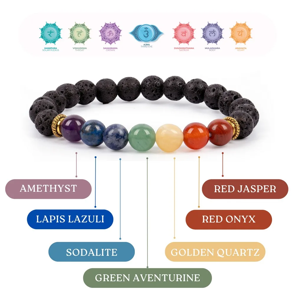 7 Chakra Lava Bracelet product image — Gemstone Bracelets