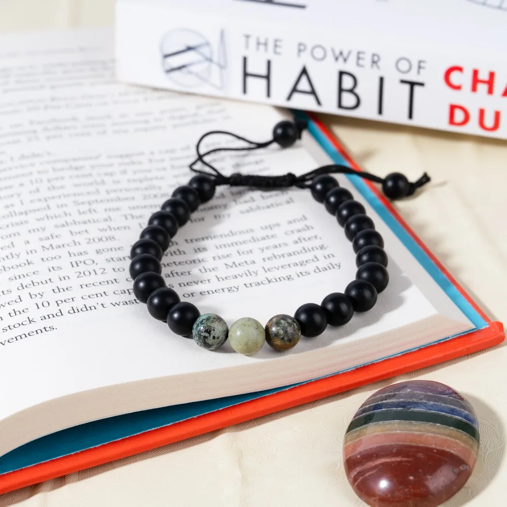 Black Onyx Mat With African Turquoise product image — Gemstone Bracelets
