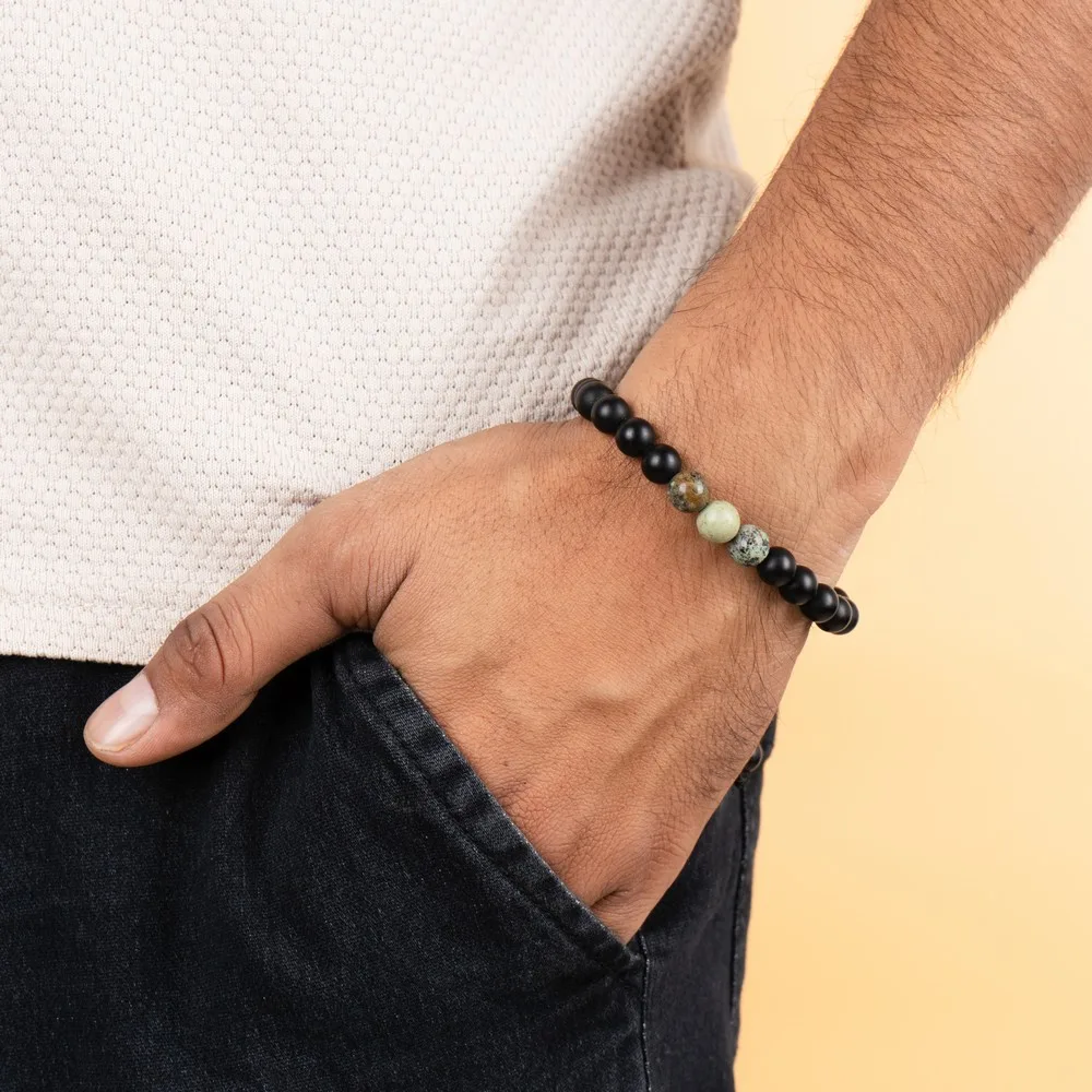 Black Onyx Mat With African Turquoise product image — Gemstone Bracelets