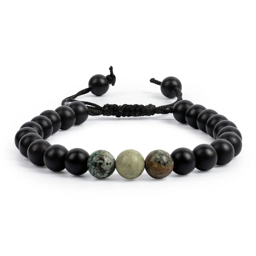 Black Onyx Mat With African Turquoise — Gemstone Bracelets