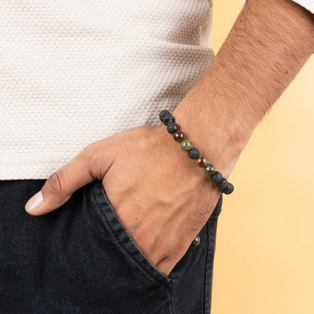 Lava With Blood Stones product image — Gemstone Bracelets