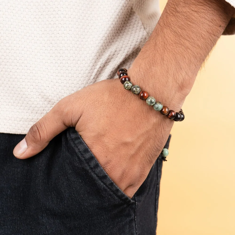 Red Tige Eye With African Tourquise product image — Gemstone Bracelets