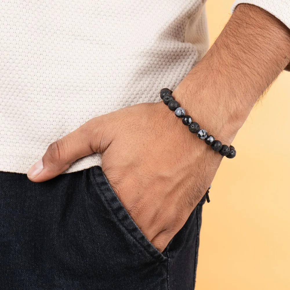 Lava With Snowflake Obsidian product image — Gemstone Bracelets