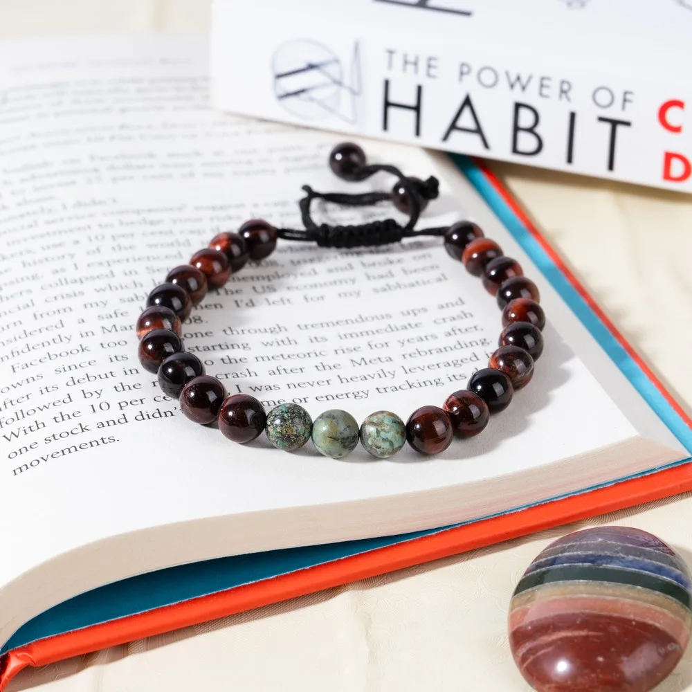 Red Tiger Eye With African Tourquise product image — Gemstone Bracelets