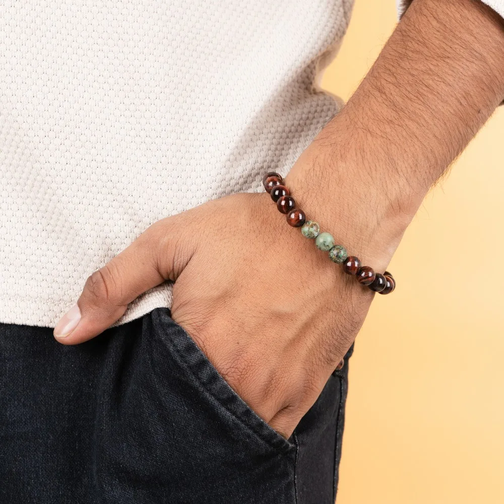 Red Tiger Eye With African Tourquise product image — Gemstone Bracelets
