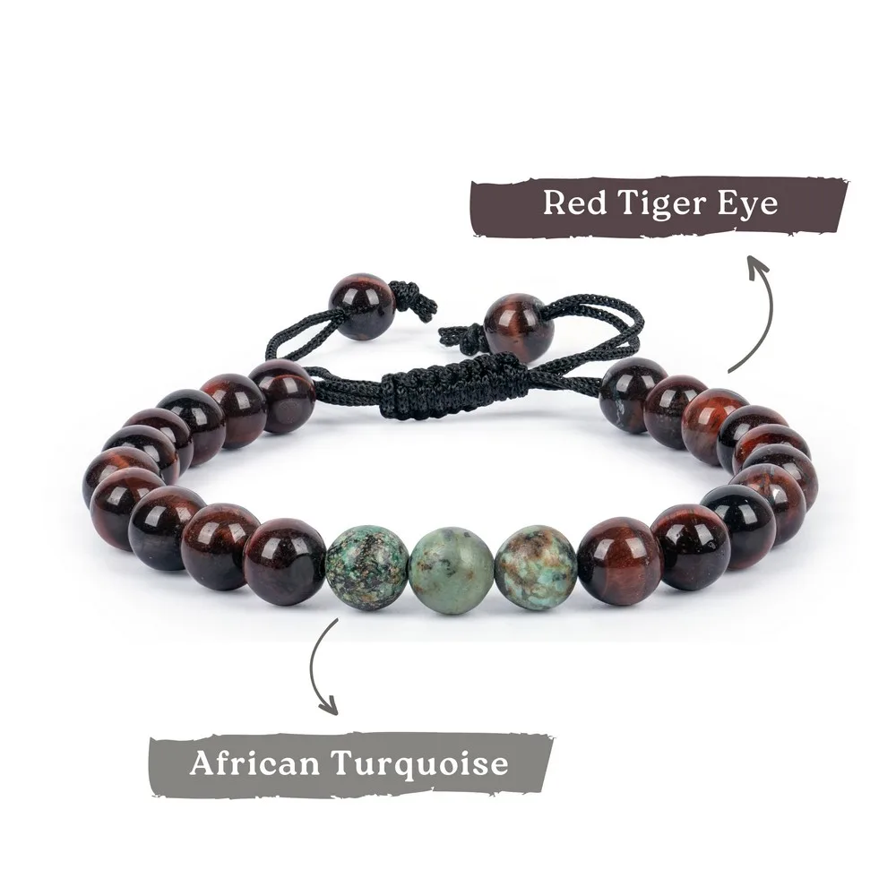 Red Tiger Eye With African Tourquise product image — Gemstone Bracelets