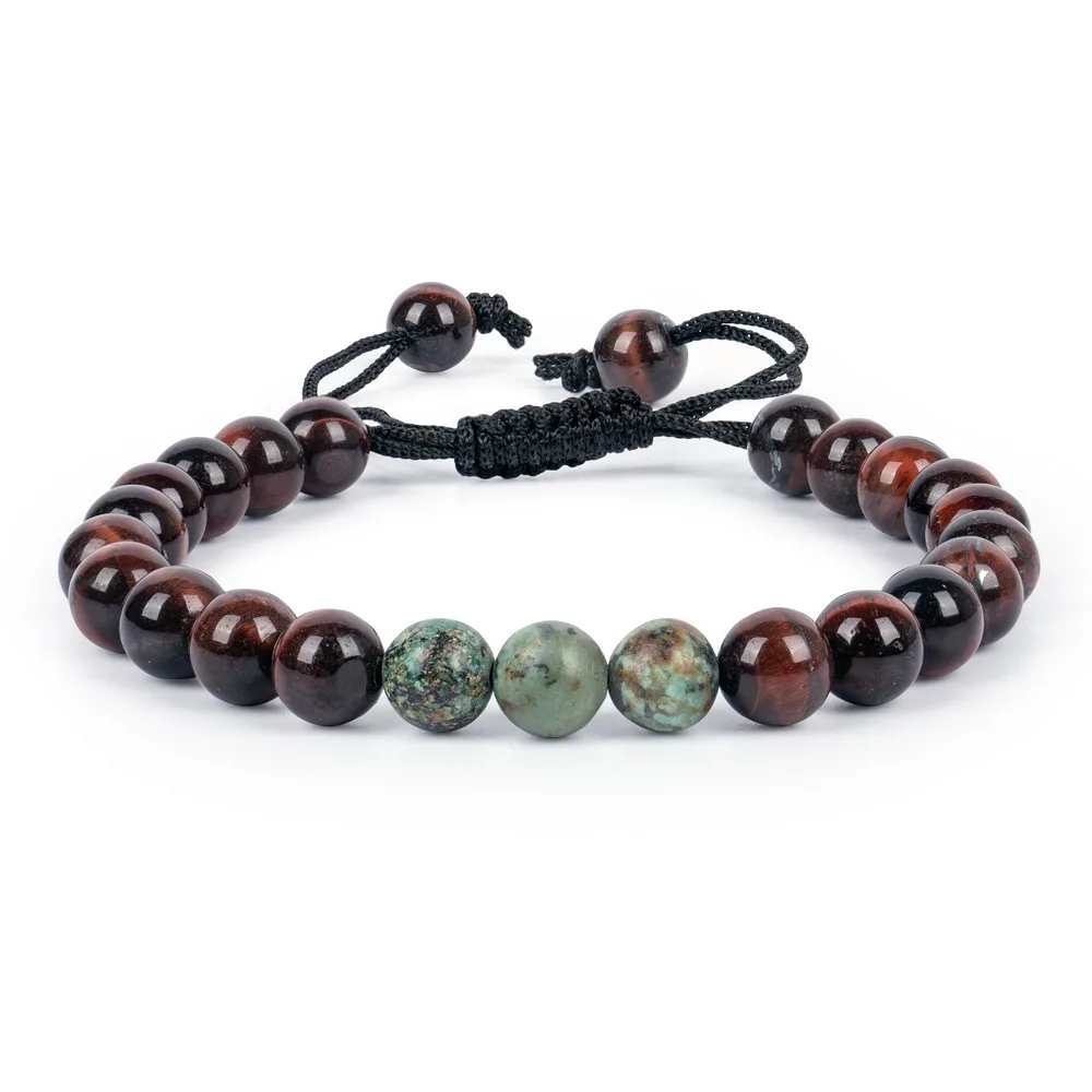 Red Tiger Eye With African Tourquise — Gemstone Bracelets