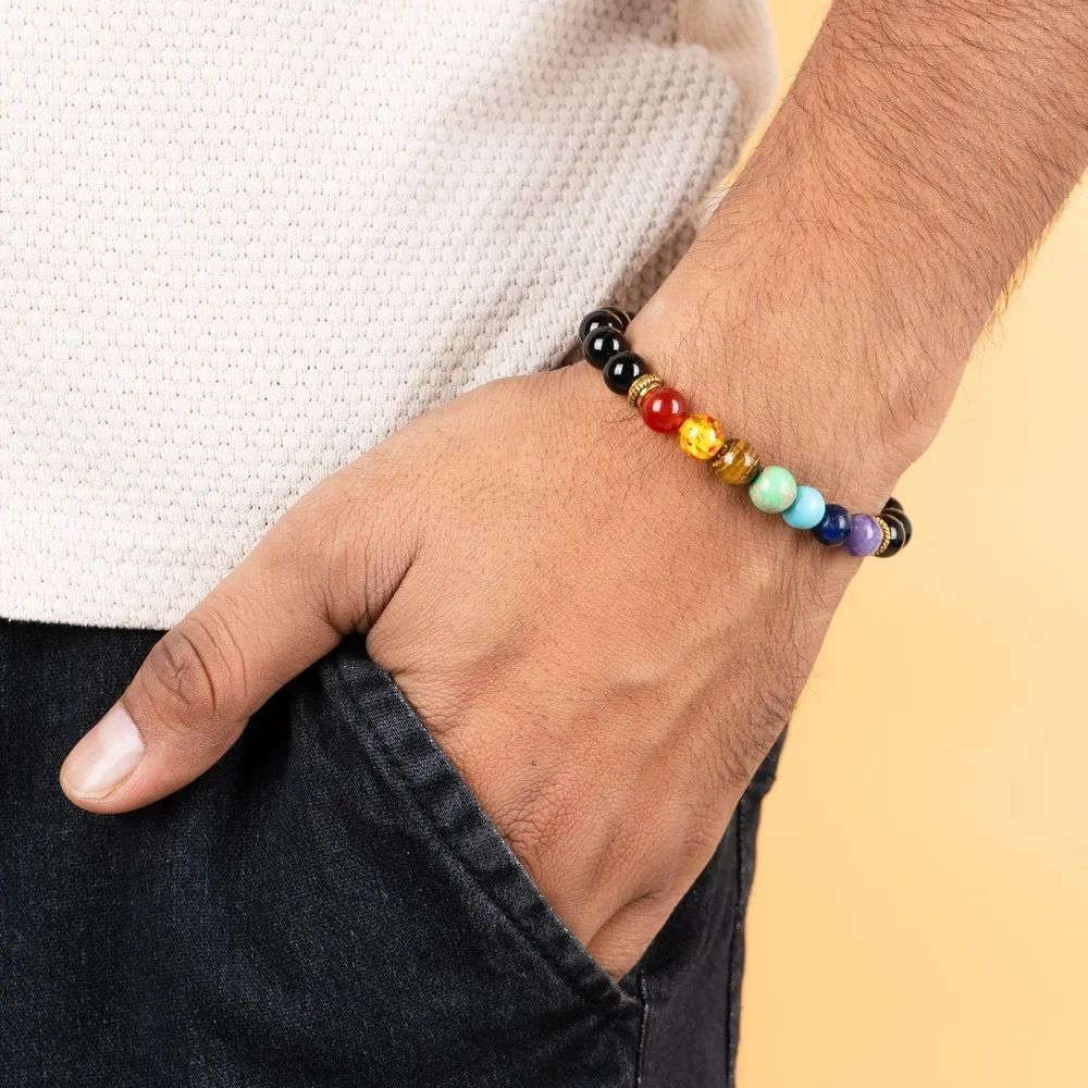 7 Chakra With Black Onyx product image — Gemstone Bracelets