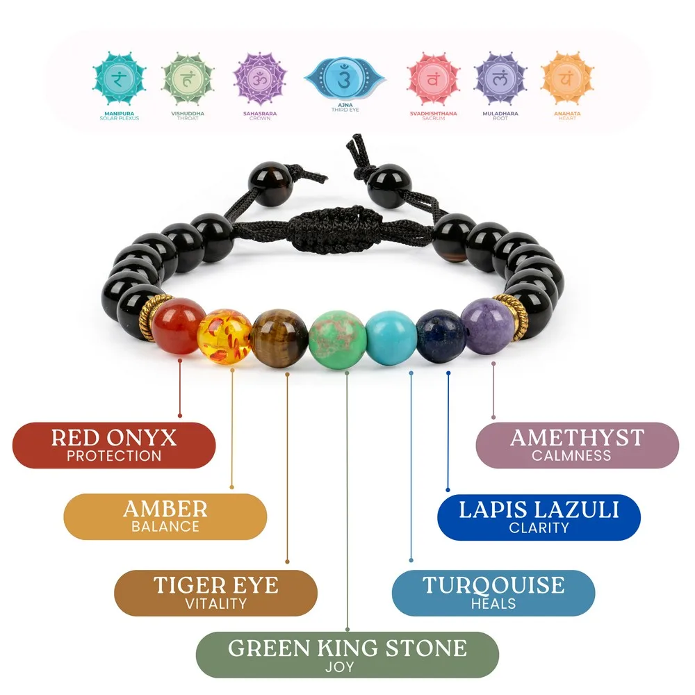 7 Chakra With Black Onyx product image — Gemstone Bracelets