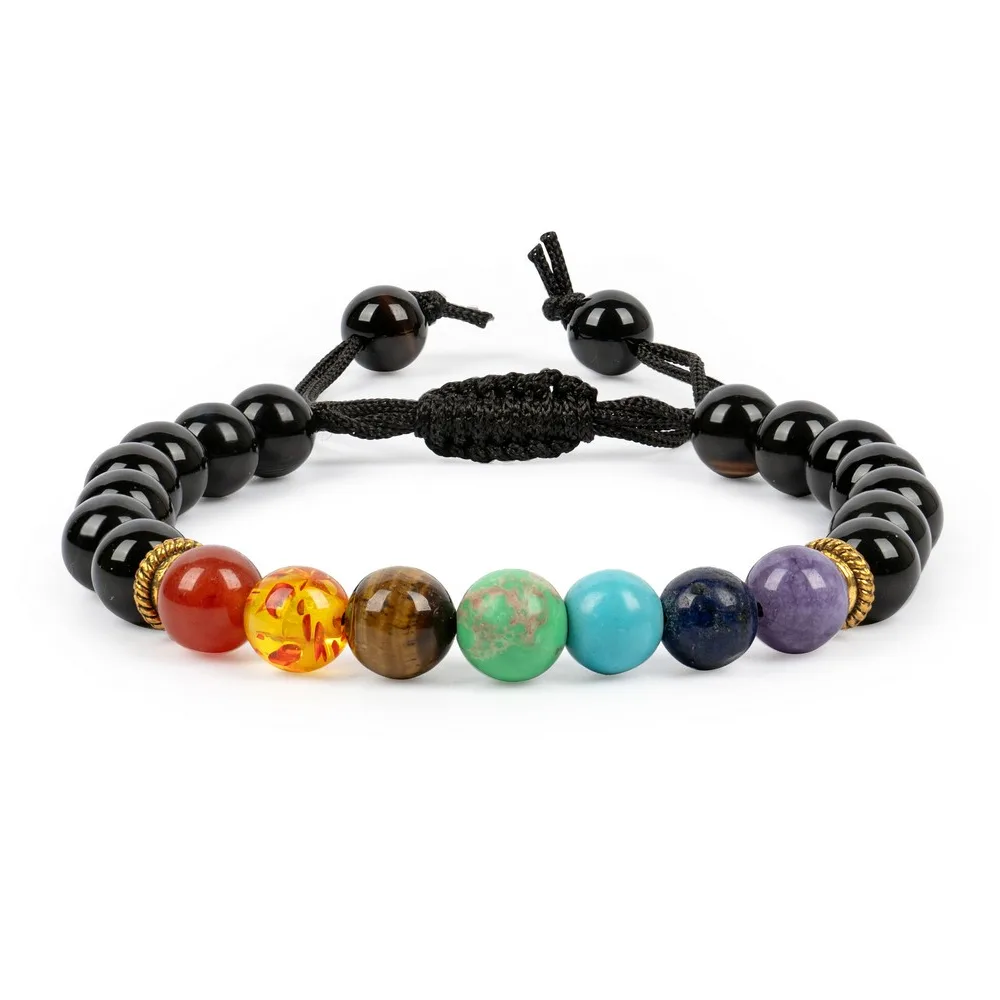 7 Chakra With Black Onyx product image — Gemstone Bracelets
