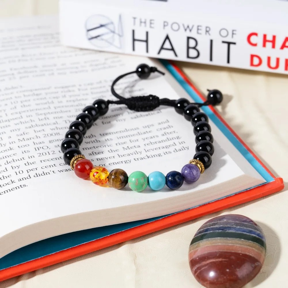 7 Chakra With Black Onyx product image — Gemstone Bracelets