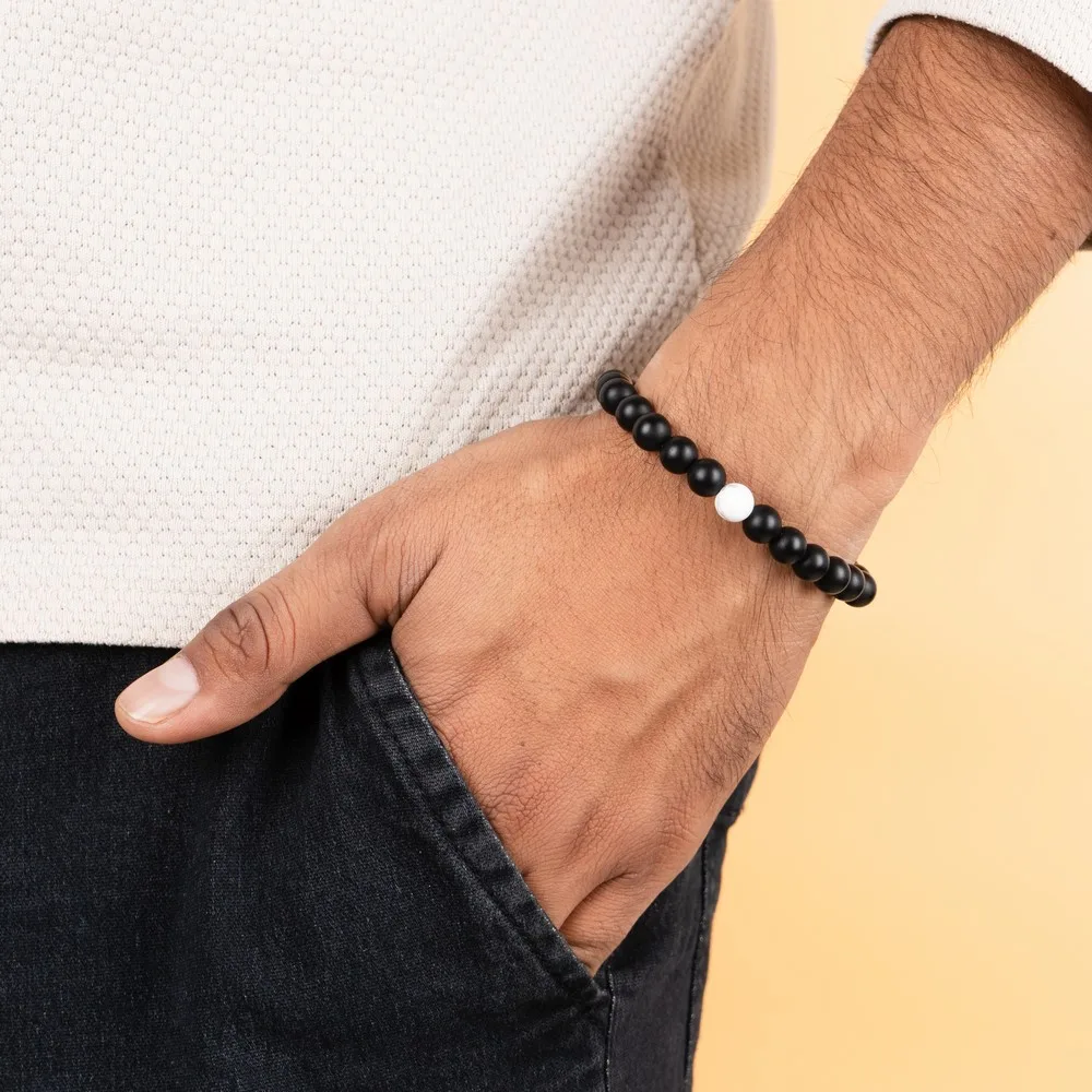 Black Onyx Mat With Howlite Bracelet product image — Gemstone Bracelets