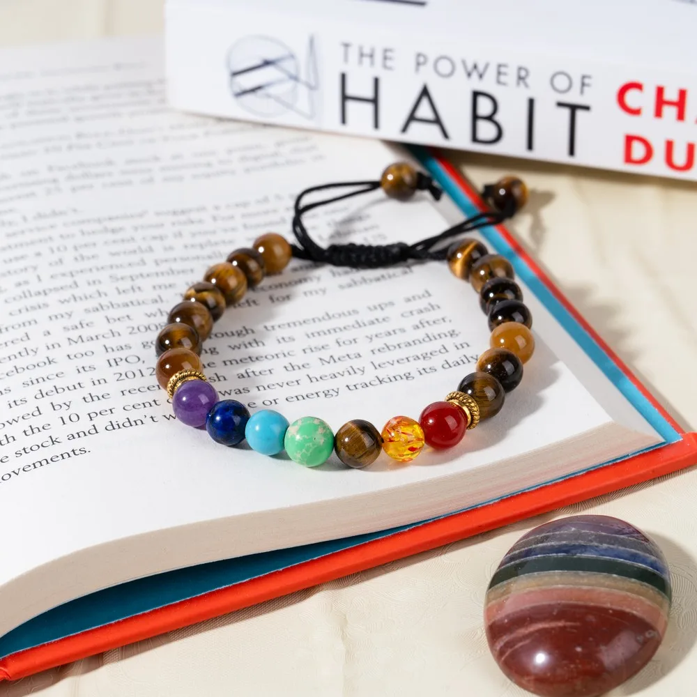 Tiger Eye With 7 Chakra Stones product image — Gemstone Bracelets