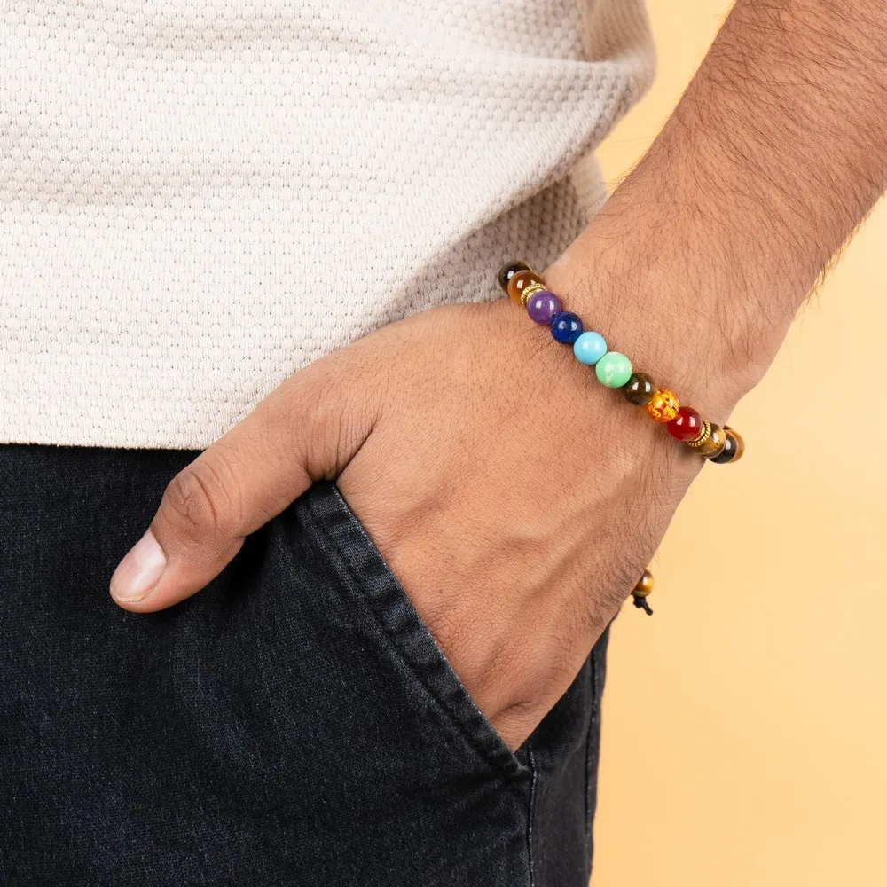 Tiger Eye With 7 Chakra Stones product image — Gemstone Bracelets